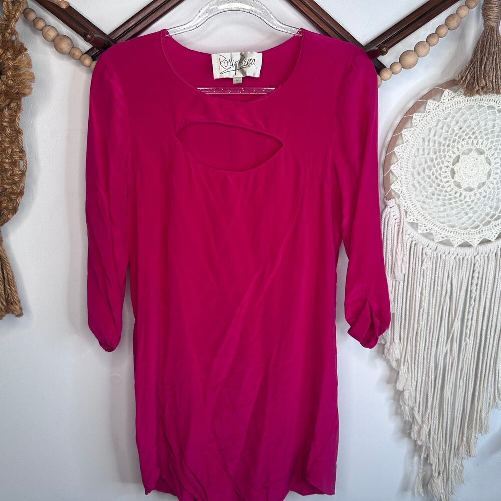 Rory Beca Fuschia Pink Silk Keyhole Mini Dress